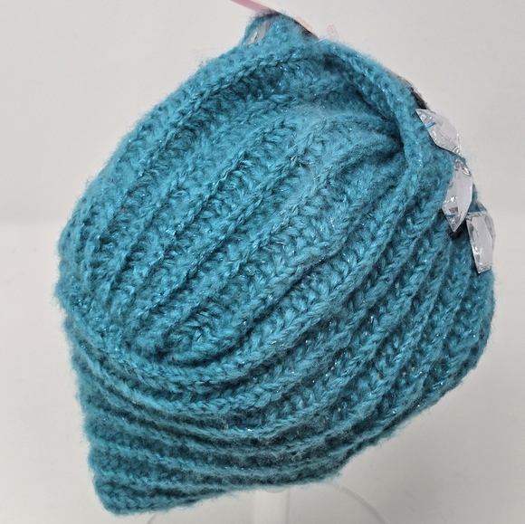 NWT BETSEY JOHNSON TEAL BEJEWELED SPARKLES BEANIE HEAD WRAP TURBAN HAT WOMEN OS - Picture 8 of 12